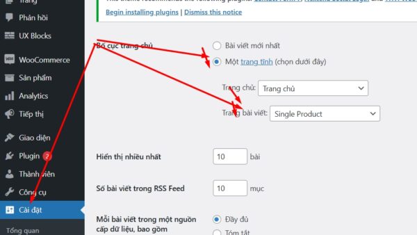 Cách chọn một sản phẩm cụ thể là trang chủ Trong WordPress