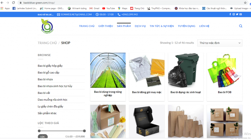 Mẫu Website bán bao bì túi nhựa thân thiện với môi trường