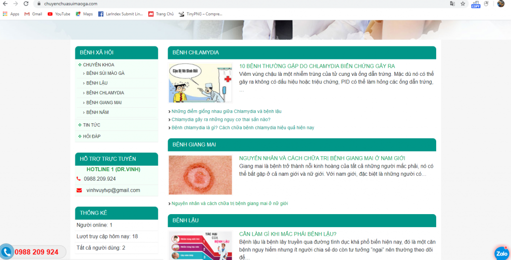 Mẫu website giới thiệu cơ sở chuyên chữa bệnh Sùi Mào Gà