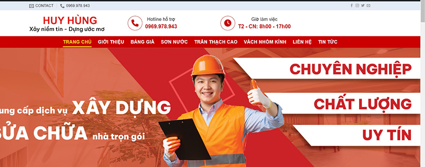 Mẫu website sửa nhà Huy Hùng