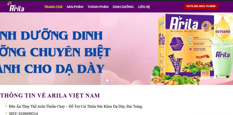 Website ban hàng thực phẩm chức năng Arila sw033