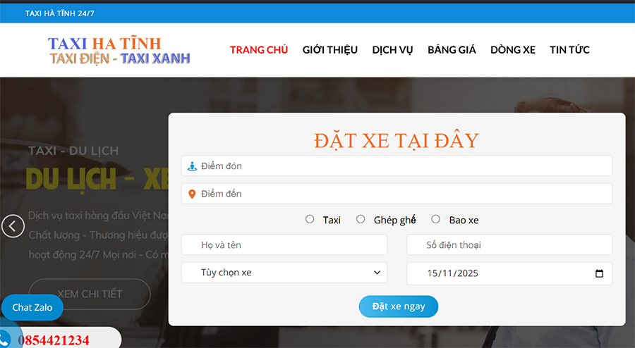 Mẫu website taxi ô tô điện Hà Tĩnh Sw055